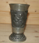 Vintage German hand made ornate pewter hunting cup goblet mug