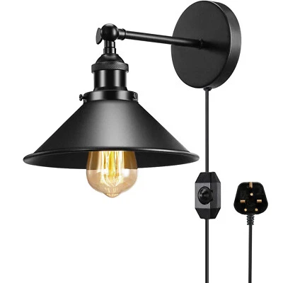 Plug In Wall Light fitting Black Sconce Wall Lamp fitting light Shade wall light - Image 1 of 4