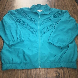 Vintage Teddi Lightweight Jacket Windbreaker Womens L Green Teal Full Zip Track - Picture 1 of 12