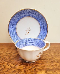 Rockingham Breakfast Cup and Saucer Blue Blackberry Pattern 802 Rustic Fluted - Picture 1 of 9