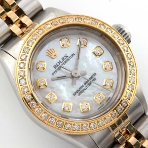 Ladies 26MM Rolex Oyster Perpetual 2Tone Jubilee 1.5CTW Diamond Bezel MOP Watch - Picture 1 of 4
