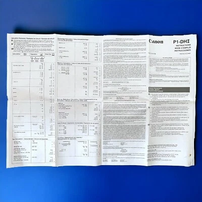 Instruction Manual Canon Palm Size Printing Calculator P1-DH II - Manual Only - Image 1 of 4