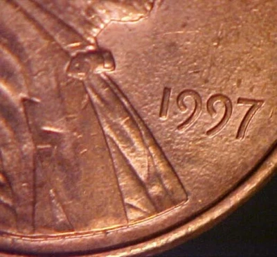 1997-P Lincoln Cent Ch BU - Phantom  "D" Error Collector Coin! -c1151dth - Image 1 of 3