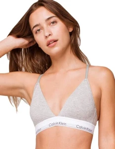 Calvin Klein Cotton Lightly Lined Triangle Bralette Grey Heather XS - Picture 1 of 4