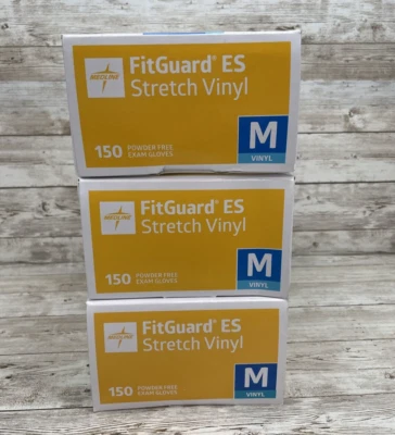 Guantes de examen de vinilo elástico MEDLINE FITGUARD ES, *3 cajas abolladas* Tamaño: MED 450ct Foto 1 de 4