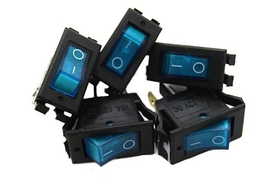 NIPPON AMERICA 5 pack 12 Volt Lightning Blue LED Rocker Mini Switch On Off Car Automotive