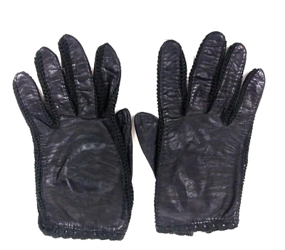 Guantes Neiman Marcus vintage para mujer Italia negros imitación cuero algodón Fourchettes Foto 1 de 4