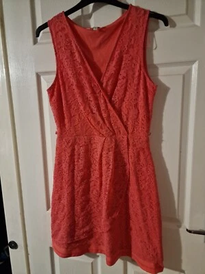 Y BY YUMI WRAP FRONT LACE FIT & FLARE SKATER DRESS SALMON PINK SIZE 14 (rEF41) - Image 1 of 4