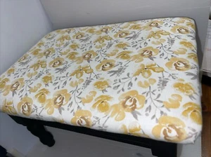 Wood Footstool- Vintage Powell Yellow Floral Tapestry Repholstered Padded Stool - Picture 1 of 14
