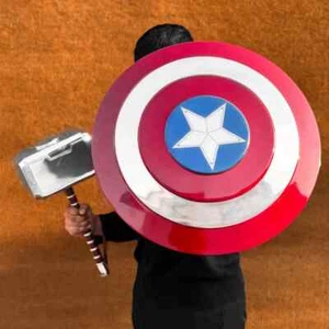 Captain America Shield & Thor Hammer Mjolnir replica 1:1 metallo cosplay prop 24" - Foto 1 di 7