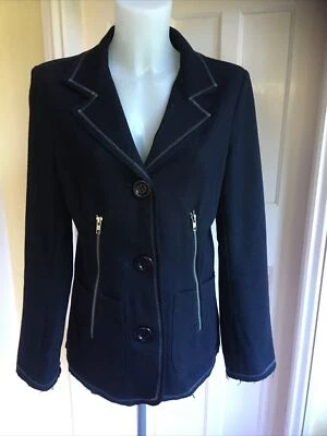 Navy Wool Blend Arty Funky Biker Chaqueta con cremallera Blazer Size M Zoe Specials Forred Foto 1 de 4