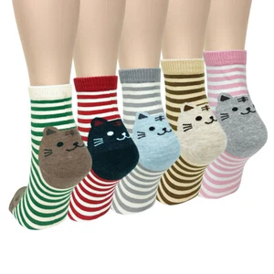 Wrapables Novelty Animal Print Crew Socks (Set of 5), Cats and Stripes - Picture 1 of 6