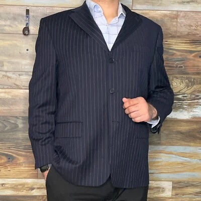 Blazer Chaqueta Deportiva Oscar de La Renta Mezcla de Lana Azul Marino Rayas Talla 46R Foto 1 de 4