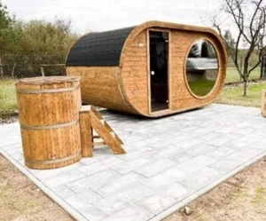 Gartensauna Oval Außensauna 240x400cm Fasssauna Holzsauna Panorama Elektroofen - Bild 1 von 11