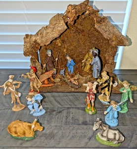 Vintage Italien 18-tlg Heilige Krippe Set Stall Engel Jesuskind Maria Josef Weihnachten - Bild 1 von 10