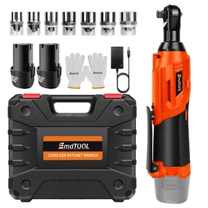 Electric Cordless Right Ratchet 3/8'' 90° Angle Wrench Power +2 Battery Wrenches - Picture 1 of 13