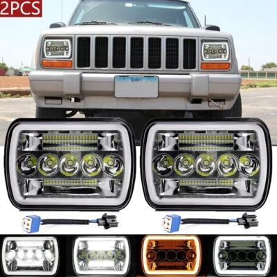 Pair 5X7/7X6 LED Headlights For Jeep Cherokee XJ 1984-2001 Wrangler YJ 1986-1995 - Image 1 of 4