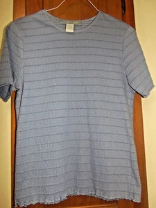 MODERN SOUL Steel Blue Stretch Pucker Knit T-Shirt With Ruffled Edges - Size XS - Picture 1 of 8