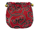 Vintage Red Asian Silk Jewelry Pouch Bag Black Floral 4" Makeup