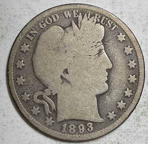 1893-P Barber Half Dollar solid better date vintage antique silver US Coin B679 Cover