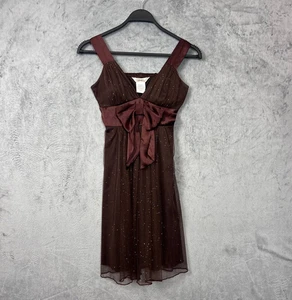 Y2K Forest Fairy Brown Glitter Mesh Mini Dress 5 Ruched Fit Flare Party Glam - Picture 1 of 7