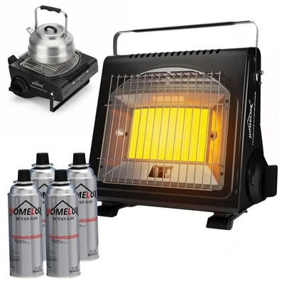 HOMELUX 1,7KW Tragbare Gasheizung Camping ODS Heizstrahler Heizgerät Butan Gaskartuschen