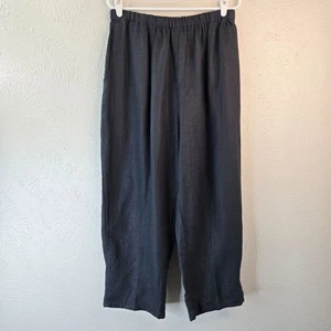 Flax Jeanne Engelhart Pants Large Linen Wide Leg Faded Black Minimalist Pull On - Picture 1 of 11