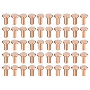 50 pezzi 3 mm diametro x 6 mm gambo L testa piatta rame rivetti solidi fissaggio rame - Foto 1 di 4