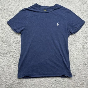 Polo Ralph Lauren Shirt Mens L (fits M) Slim Fit Short Sleeve Blue White Pony - Picture 1 of 9