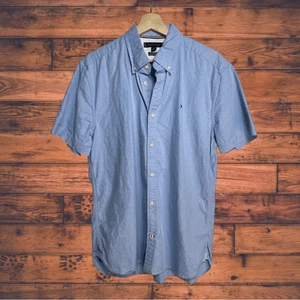 Camisa Tommy Hilfiger Azul Claro Botón Frontal Calce Regular Elástica Grande - Imagen 1 de 6