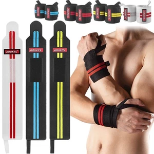 Par de muñequeras de levantamiento de pesas gimnasio entrenamiento correas de soporte 22" de largo - Imagen 1 de 11