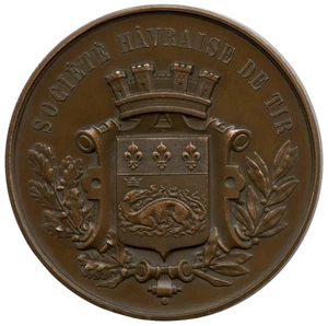 FRANCIA LE HAVRE ESCUDO DE ARMAS PREMIO TIRO MEDALLA DE BRONCE 61MM 91G - Imagen 1 de 4