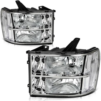 Headlights Assembly Left+Right For GMC Sierra 2500 3500 HD 1500 2007-2014 Chrome - Изображение 1 из 4