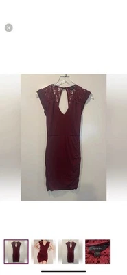 Guess Womens Burgundy Lace Faux Wrap Bodycon Dress Size XS - Image 1 of 4