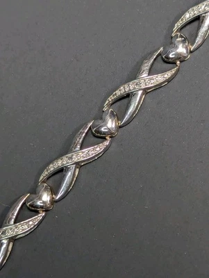 Pulseira de tênis Samara SJD 925 prata esterlina diamante 7" corações - Imagem 1 de 4