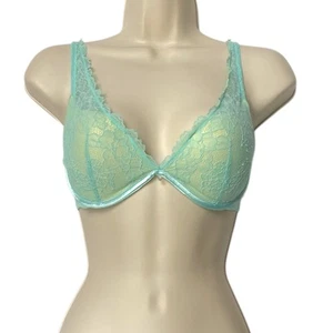 Victorias Secret Sexy Little Things Padded Push-Up Bra Yellow Aqua Lace Size 34C - Picture 1 of 4