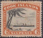 (F379-76) 1934 Cook Islands 6d black &orange ship stamp MH (BZ) 
