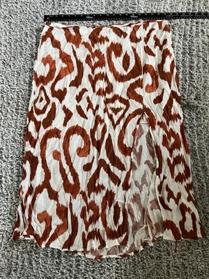 H&M Skirt Womens 18 Maxi Side Slit Pull On Side Zip Lightweight Brown White NEW - Image 1 of 4