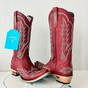 Lane LEXINGTON Womens Cowboy Boots 8.5 Red Leather Western Cowgirl Mid Calf Tall - Picture 1 of 11