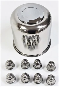 Trailer Wheel Lug and Cap Set. Stainless Steel Hub Cover 8 SS Lugs 4.90in Center - Bild 1 von 5