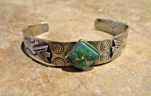 OLD 1930's Navajo Indian 900 COIN Silver Royston Turquoise ARROWHEAD Bracelet - Picture 1 of 13