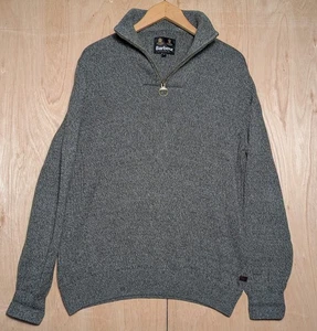 Barbour Tisbury Cotton Quarter Zip Jumper Sweater Size Medium Grey Green 2 Crest - Picture 1 of 5