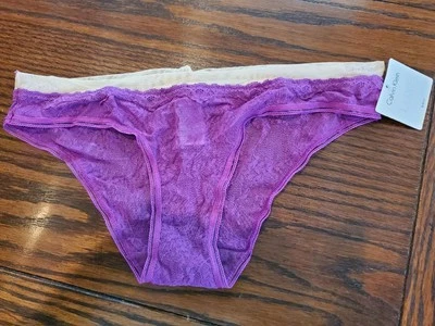 NWT CALVIN KLEIN LUXE NYLON LACE BIKINI PANTIES purple D3402 3RO M - Image 1 of 2