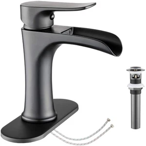 Elegant Waterfall Bathroom Faucet in Matte Black - Easy Install & Durable Design - Picture 1 of 11