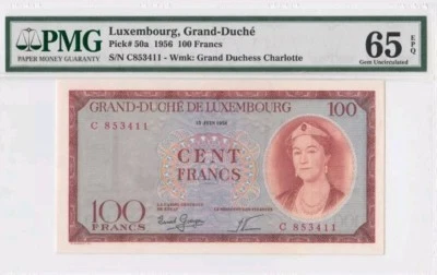 1956 Luxembourg 100 Francs  PMG65 EPQ <P-50a> GEM UNC  - Image 1 of 2