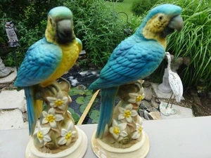 2 Vtg Blue Green Aqua Parrot Figurine Santa Claus Programs Made Japan Imports - Picture 1 of 7