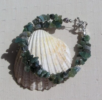 Green Moss Agate Gemstone Beaded Chakra Bracelet "Spring Dew" - image 1 of 4
