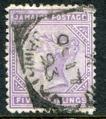 Jamaica 1870-83 wmk. Crown CC 5/- SG 15 used (cat. £170) - Image 1 of 2