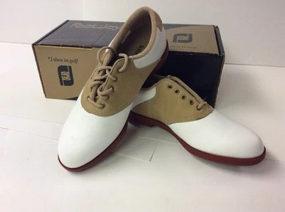 Nuevo FootJoy Soft-Joys Para Mujer 8 M Blanco Tostado Sillín Cuero Superior Metal 98632 Nuevo en Caja Foto 1 de 4