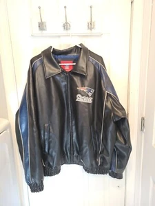 New England Patriots Faux Leather Jacket Men’s Size XXL Black Full Zip Y-972 - Picture 1 of 4